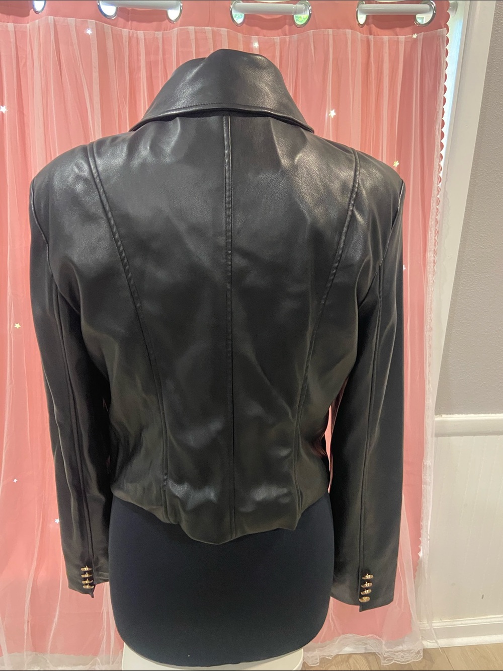 Avec Les Filles Black Faux Leather Jacket with Gold Buttons size XL - Picture 6 of 13